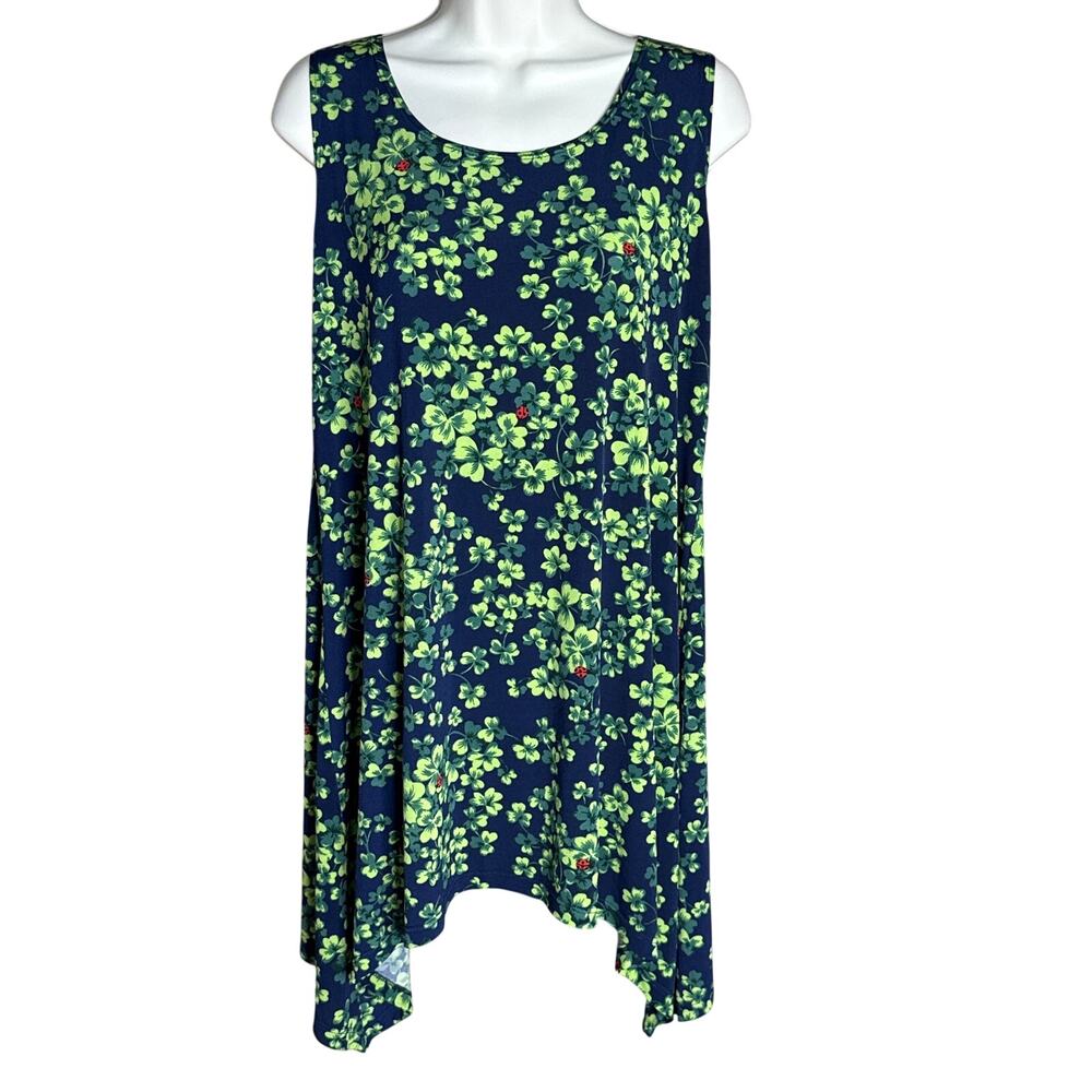 Lbisse Navy Clover Flowy Sleeveless Tunic XL